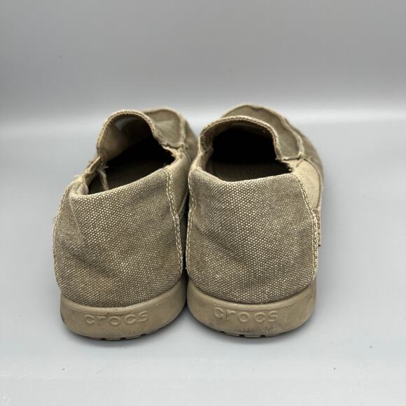 Crocs Kids j6 Beige Canvas Loafer Santa Cruz 2 Slip-On Moc Toe Comfort Shoes - Picture 5 of 8